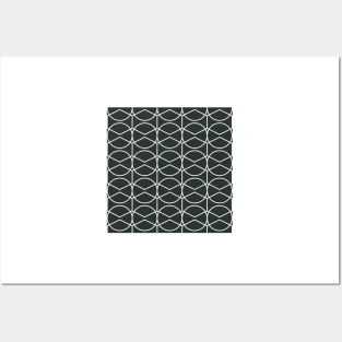 Mid-Century Modern Pattern - Black Background Posters and Art